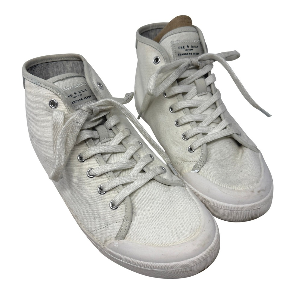 Rag & Bone Standard Issue High Top Sneakers Womens 39 White Good Canvas Metallic